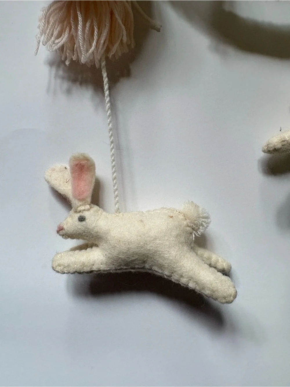 Handmade Cream and Pink Bunny Hanging Nursery Mobile